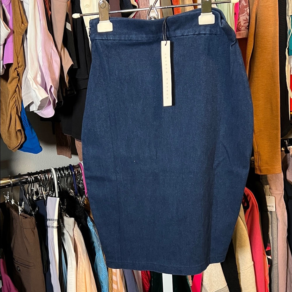 Susana Monaco blue dark denim pencil skirt NWT XS